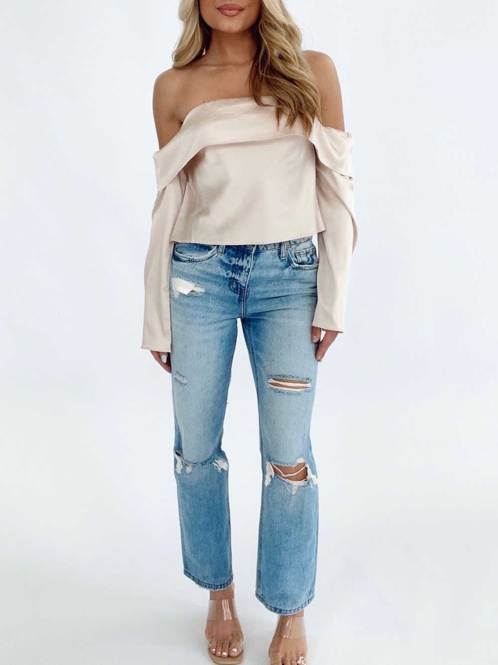 Light Blue Straight-Leg Distressed Women’s Jeans